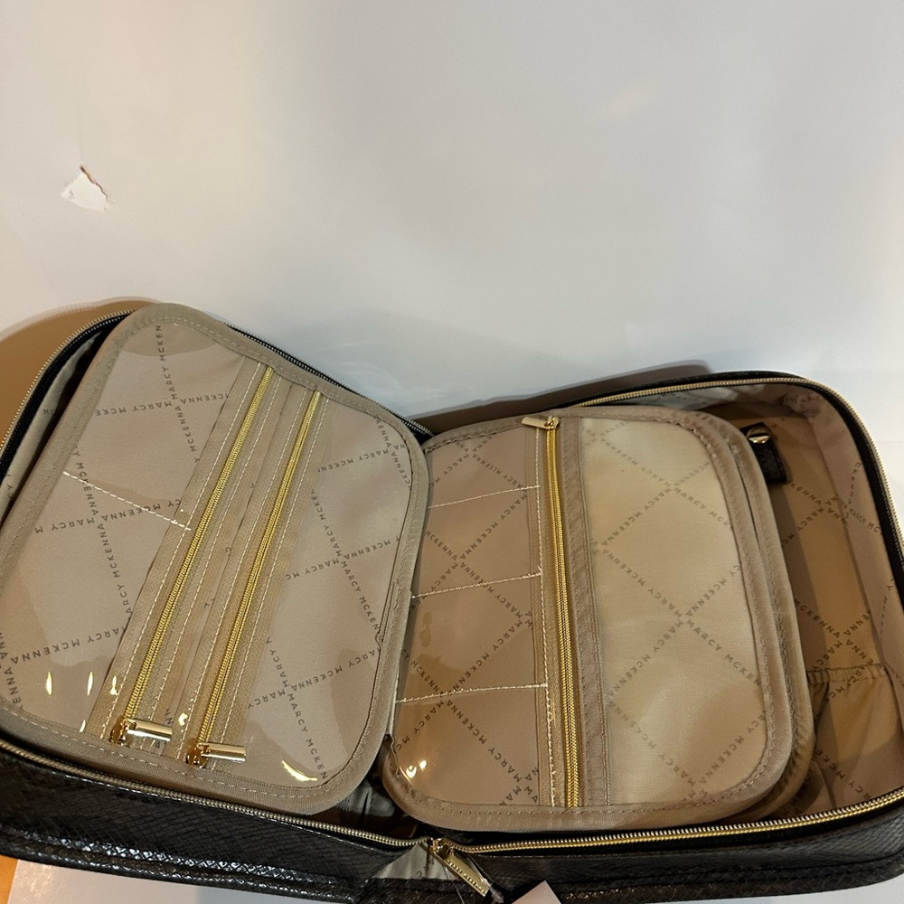 Black Travel Toiletry Bag with Gold Zippers